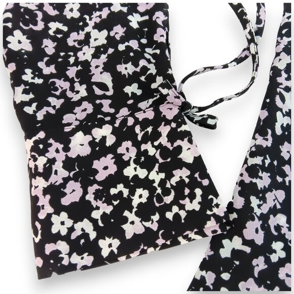 CANDIE'S-Women's Floral Button down-Top-MEDIUM-Black-White-Purple-Work-Casual - Picture 9 of 16